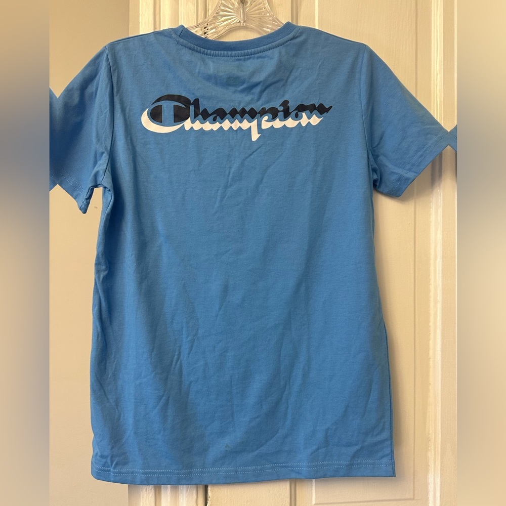 Champion Little Boys Blue Script Logo T-Shirt Size L